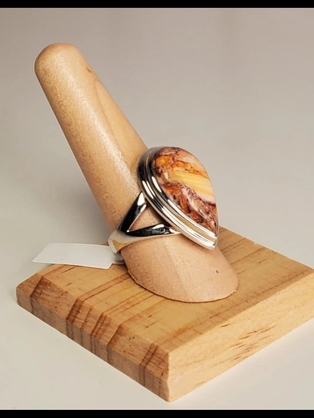 Handcrafted Sterling Silver Teardrop Seashell Jasper Gemstone Ring. Sz. 9 NIB